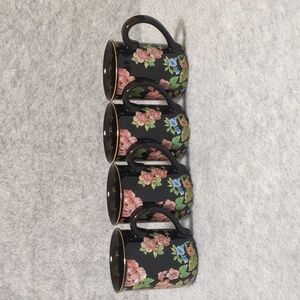 Otagiri Floral Garden Coffee Mug Black Pink Flowers Japan Gold Rim Lot Of 4 Mugs